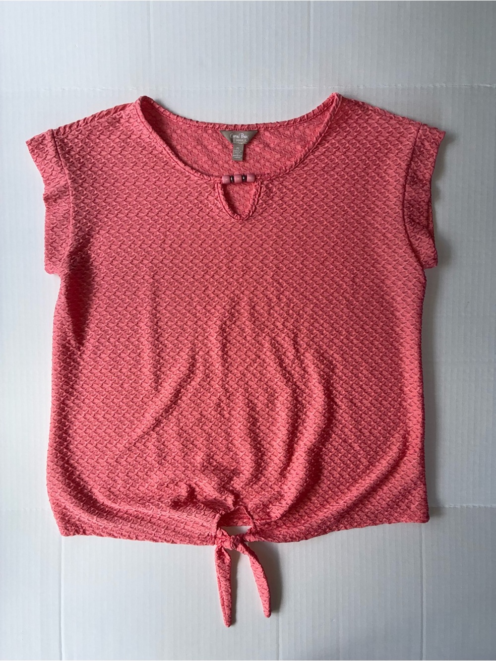 Coral Bay women’s short sleeve textured blouse with front tie size petite large
